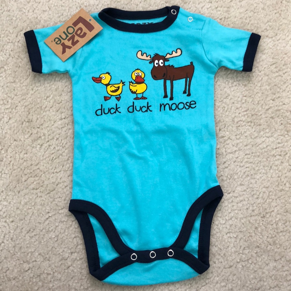 NWT Lazy One "Duck Duck Moose" Alaska Blue Onesie - Size 18M